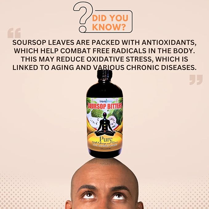 Pure Soursop Bitters with Moringa &amp Turmeric | Herbal Detox &amp Natural Energy Support | 32 fl oz