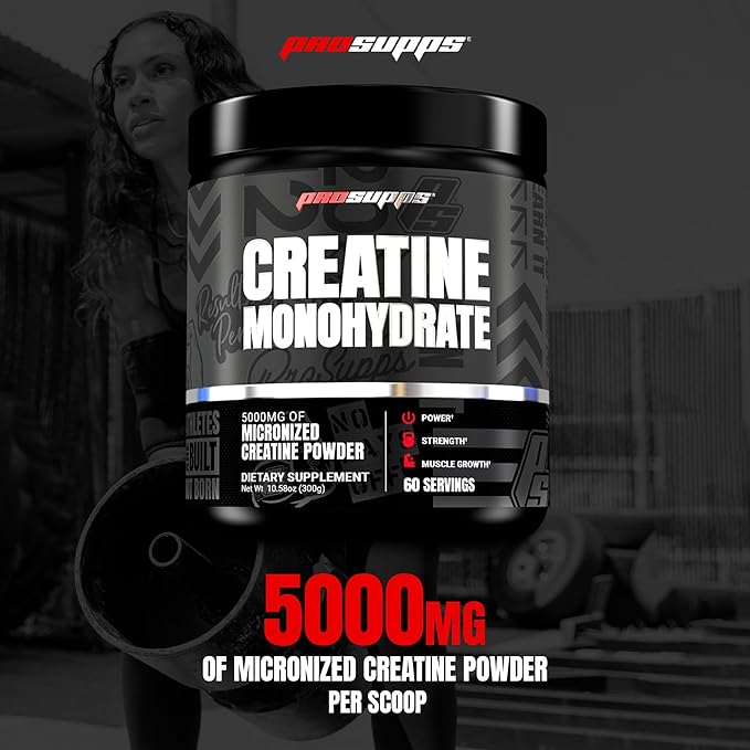 ProSupps Creatine Monohydrate Powder for Men &amp Women Unflavored - 5000mg of Micronized Creatine - Gym Workout Supplement for Muscle Gain &amp Recovery - Sugar-Free Soy &amp Gluten-Free - 60 S