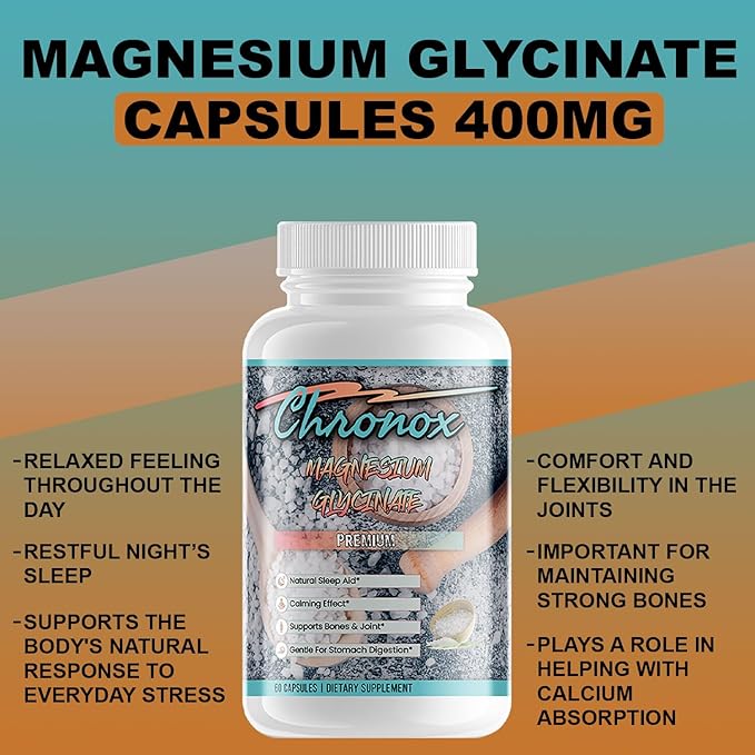 Magnesium Glycinate Capsules - Dietary Supplement with Gentle Formula for Easy Absorption - Magnesium Capsules Support Relaxation Balance &amp Bone Health-Choose Magnesium Glycinate Daily - 60 Capsu