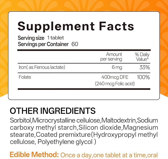 Iron Folic Acid &amp Calcium Vitamin D3 Magnesium Supplement | Supports Red Blood Cell Bone &amp Muscle Health | 60 Tablets Gentle Elemental Composition with 400mcg Folic Acid