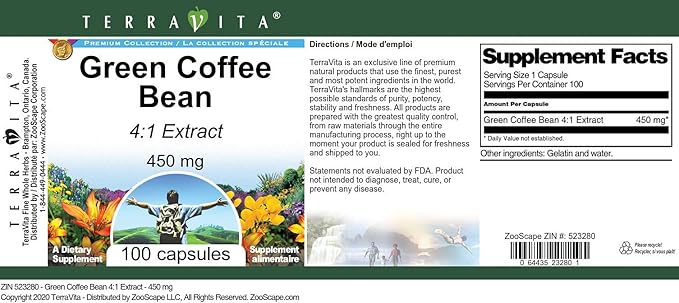 Green Coffee Bean 4:1 Extract - 450 mg (100 Capsules ZIN: 523280) - 3 Pack