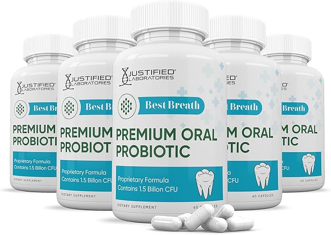 Justified Laboratories (5 Pack) Best Breath 1.5 Billion CFU Probiotic Oral Support 300 Capsules