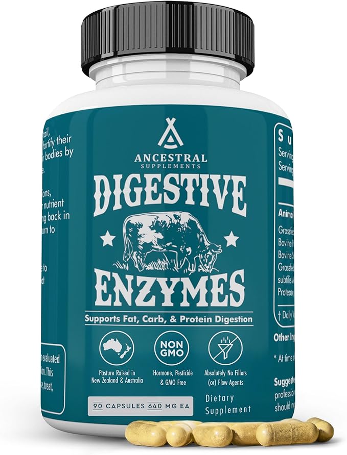 Ancestral Supplements Digestive Enzymes for Women &amp Men 90 Capsules with Probiotics and Grass Fed Beef Organs Supports Gut Health Digestive Health &amp Nutrient Absorption Allergen Free Non