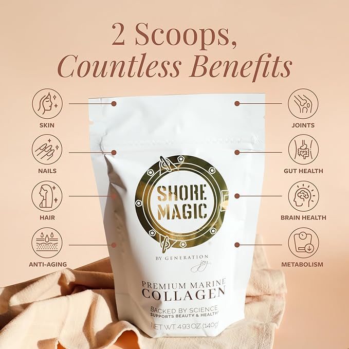 Shore Magic Premium Marine Collagen Powder – Hydrolyzed Type I II III &amp IV Peptides from Wild Fish for Skin Hair Nails &amp Joints 14 Servings