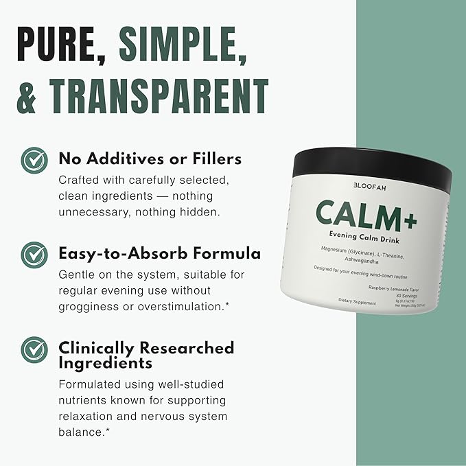 Calm+ Evening Drink Mix for Relaxation (Magnesium Glycinate L-Theanine &amp Ashwagandha) Ultra Powdered Drink for Cortisol Balance &amp Evening Wind-Down Ritual &amp Daily Balance – 30 Servings