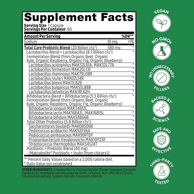 Probulin Total Care Pre + Pro + Postbiotic 20 Billion CFU 60 Vegan Capsules (Pack of 2)