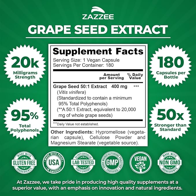 Zazzee Ultimate Anti Aging Antioxidant Bundle | Polyphenol Rich 10:1 Blueberry Extract and Super Concentrated Grape Seed with 20:1 Extra Strength Pomegranate Extract | Non-GMO Vegan &amp ISO Lab Test