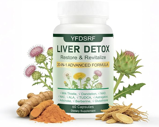 Liver Health Supplement 20-in-1 Advanced Detox Formula containing standardized Milk Thistle Dandelion Root N-acetylcysteine | Supports Natural detoxification and Health Functions 60 Capsules (1)