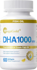 DHA 1000 Fish Oil Omega 3 Supplement - High DHA &amp 1000mg of Omega-3 Fatty Acids Burpless Fish Oil Capsules for Men and Women Supports Brain and Eye Health* - 60 Count Mini Softgels