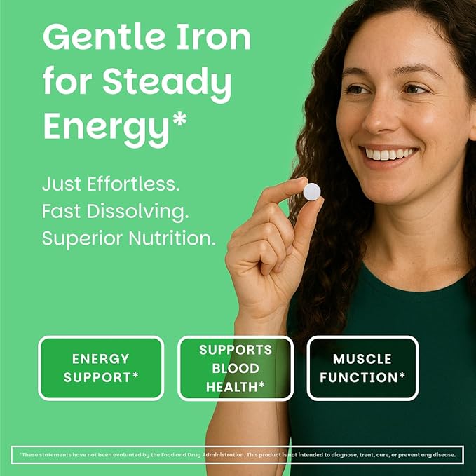 EZ Melts Iron - Supplement for Daily Energy &amp Iron Support - with Vitamin C - No Artificial Flavors - Non-GMO &amp Vegan - Zesty Orange - 90 Dissolvable Tablets (90 Servings)