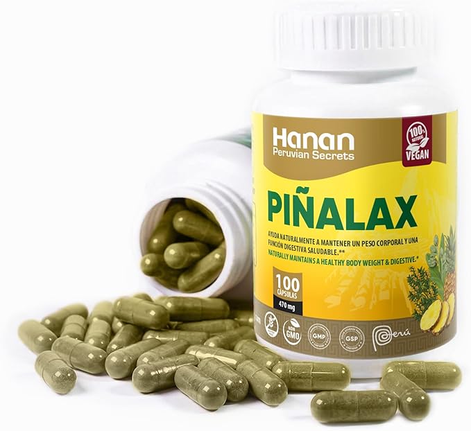 Hanan Piñalax 100 Capsules of Pineapple Green Tea Artichoke Stevia Yacon Leaves Senna Horsetail and Fennel from Peru Herbal Supplement - for Natural Cleanse &amp Detox