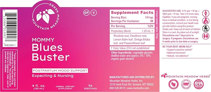 Mountain Meadow Herbs Mommy Blues Buster Herbal Mood Supplement - 4oz - Boost Your Mood Lift Your Spirits for a Calm Positive Mind
