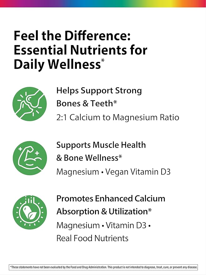 Rainbow Light Calcium Complex with Magnesium &amp Vitamin D3 + | 180 Tablets | Real Food Nutrients | Supports Bone Density &amp Muscle Health | Vegan Supplement for Men and Women