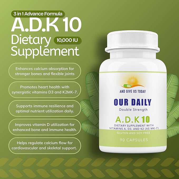 Daily Vites ADK 10 Vitamin Supplement – 180 Capsules – High Potency Vitamin A D3 10000 IU &amp K2-MK7 – Physician Formulated for Bone Heart &amp Immune Support – Non-GMO Gluten Free (2 Pack)