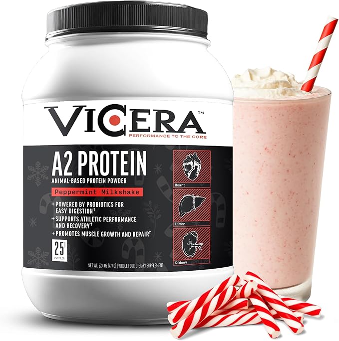 A2 Protein Powder Peppermint Milkshake 25 G Protein per Serving Organic A2/A2 Whey Casein Blend With Probiotics and Celtic Sea Salt Gluten Free Workout Supplement Non GMO 20 Serv 27.4 Oz