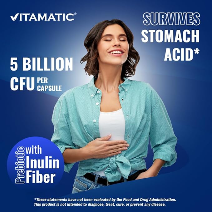 Vitamatic Bifidobacterium Infantis - 5 Billion per DR Capsule - 60 Count - Digestive Support - Made with Prebiotic Inulin Fiber - 2 Pack