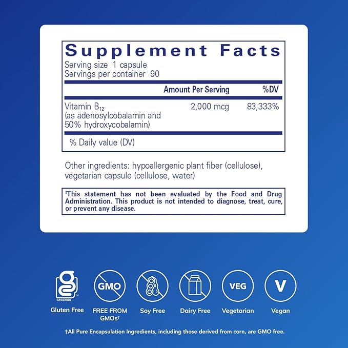 Pure Encapsulations Adenosyl/Hydroxy B12 90's - High-Potency B Vitamin - for Energy Metabolism &amp Neurological Support* - Brain Support Supplement* - Vegan &amp Gluten Free - 90 Capsules