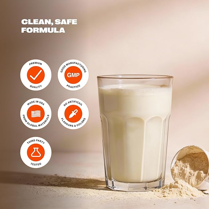 Vanilla Bean Whey Protein Powder | Scientifically-Designed Optimum Muscle Stack Gut Brain Immune | Protein BCAA Creatine L-Glutamine Probiotics Digestive Enzymes | 38.9oz