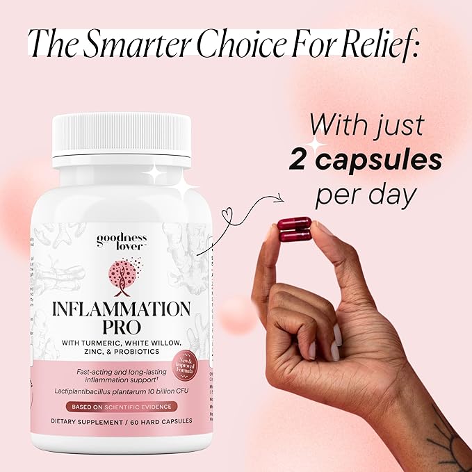 Goodness Lover Inflammation Pro with 10 Billion CFU for Digestive Support Curcumin White Willow bark Extract Zero fillers Vegan 30 Servings