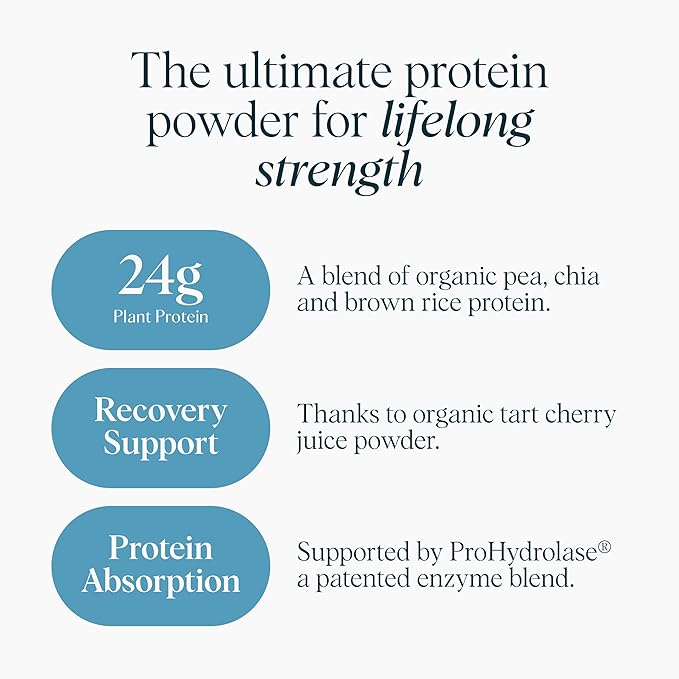 Ora Vegan Protein Powder for Lifelong Strength - 23g Per Serv - Plus Tart Cherry for Joint Health &amp ProHydrolase for Protein Absorption - Organic Gluten-Free - Vanilla Flavor 20 Servings