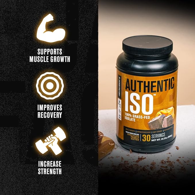 Jacked Factory Authentic ISO Grass Fed Whey Protein Isolate Powder - Low Carb Non-GMO Muscle Building Protein w/No Fillers (Chocolate Peanut Butter 30sv) &amp (Chocolate 30sv)