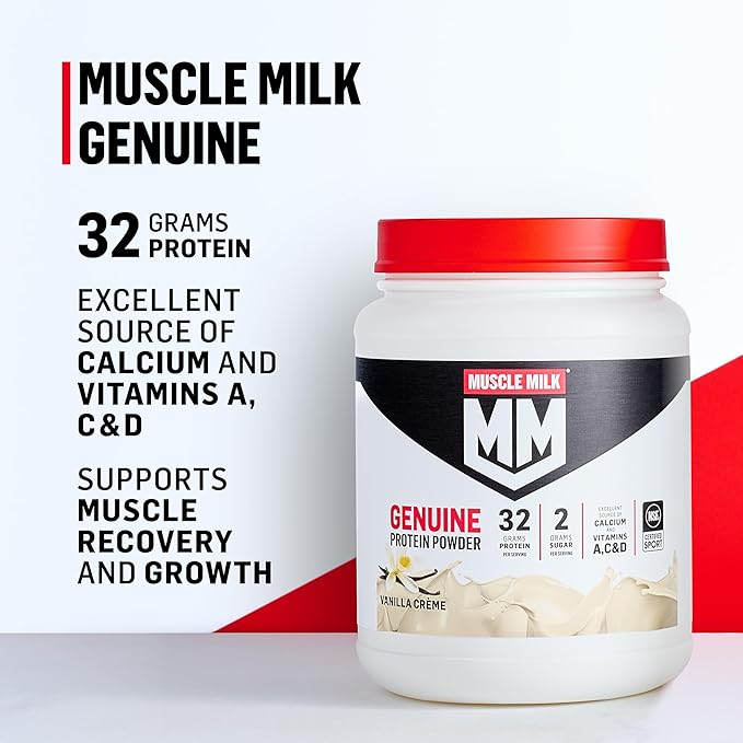 Muscle Milk Genuine Protein Powder Cookies 'n Crème 4.94 Pound 32 Servings 32g Protein 2g Sugar Calcium Vitamins A C &amp D NSF Certified for Sport Energizing Snack Packaging May Vary