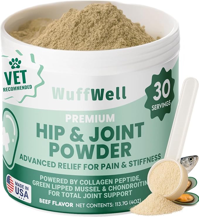 WuffWell Hip and Joint Powder Supplement for Dogs - Glucosamine Dog Joint Health - Joint Supplement for Dogs Powder - Supports Mobility - Dog Joint Powder Supplement - Large Medium Small Breeds