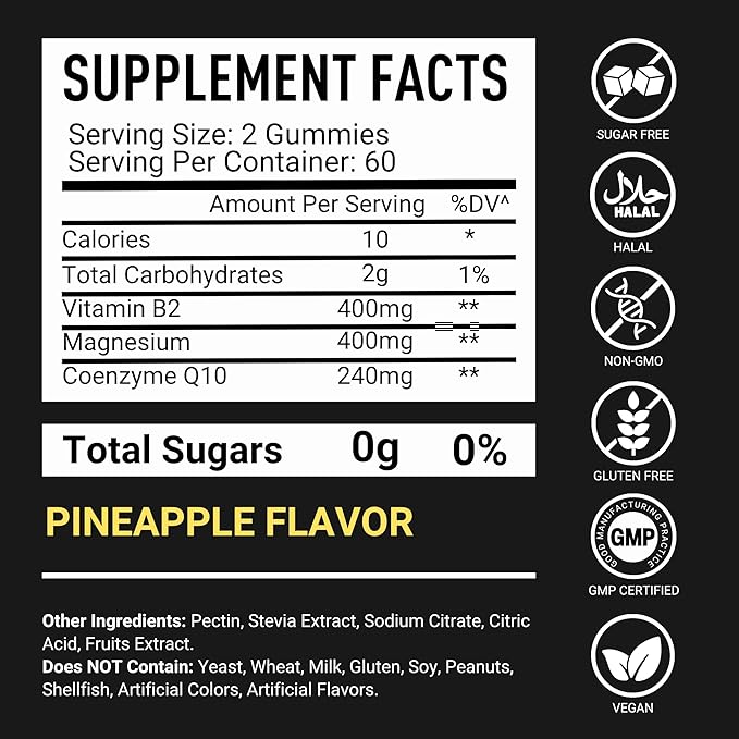 Vitamin B2 Gummies Riboflavin 400mg – 120 Gummies with Magnesium CoQ10 &amp Vitamin B2 for Adults – Sugar Free B2 Vitamin 400mg for Energy Head Comfort &amp Nervous System Support