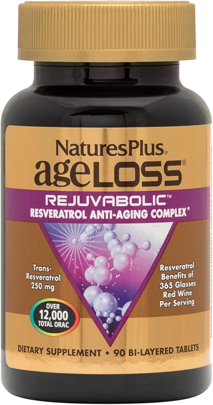 NaturesPlus AgeLoss REJUVABOLIC - 90 Bi-Layered Tablets - Resveratrol Anti-Aging Complex - Vegetarian Gluten Free - 30 Servings