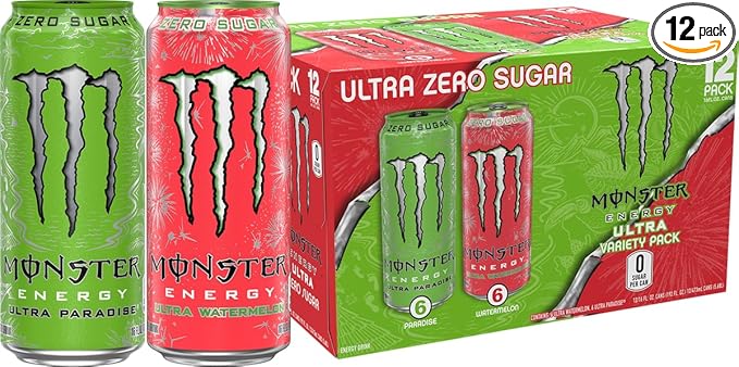 Monster Energy Drink Ultra Paradise &amp Watermelon Variety Pack 24 Cans | 12 of Each Flavor 16 fl oz cans