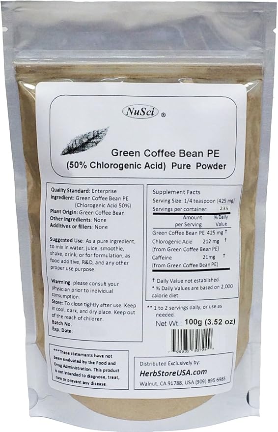 Green Coffee Bean Extract Powder Standardized 50% Chlorogenic Acid (100 Grams (3.52 oz))