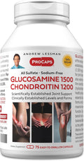 ANDREW LESSMAN Glucosamine 1500 Chondroitin 1200mg - 75 Capsules - 100% Sulfate Form Research Established Ingredients and Levels for Support of Healthy Joint Tissue. Small Easy to Swallow Capsules