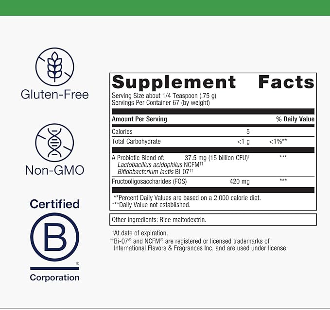 Metagenics UltraFlora Synergy - Probiotic &amp Prebiotic Powder with L. acidophilus NCFM &amp B. lactis Bi‑07 - Supports Digestive Health Bloating Relief &amp Immune Function - Gluten‑Free - 1.77