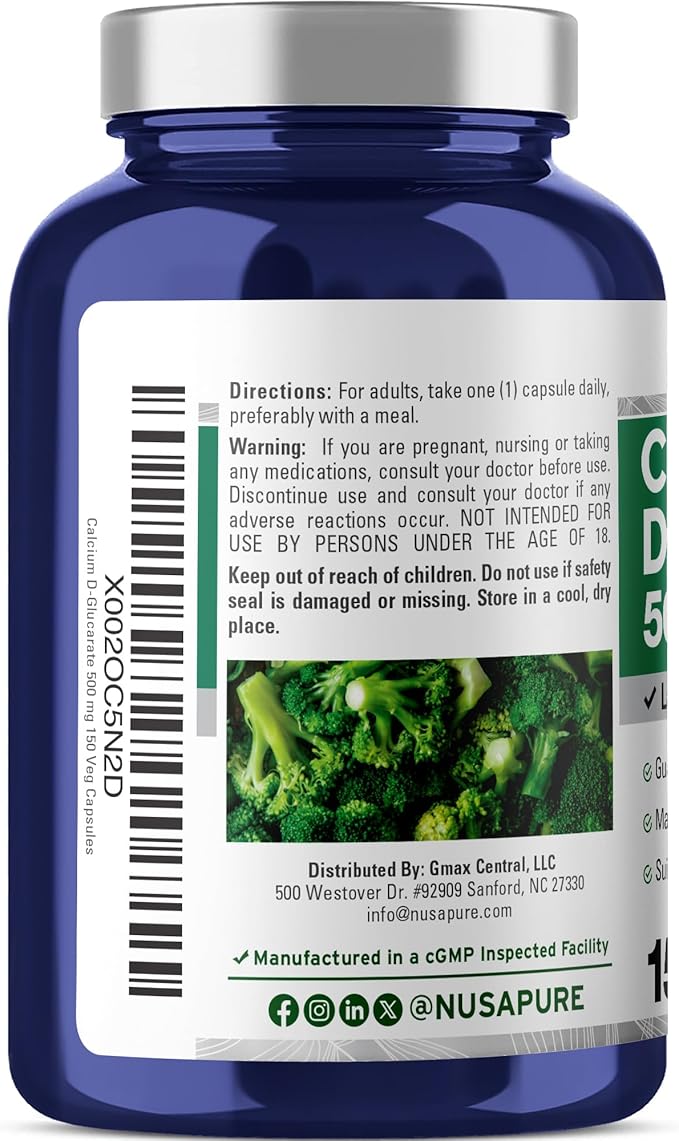 NusaPure Calcium D-Glucarate 500 mg 150 Veggie Caps Vegan Non-GMO Gluten-Free