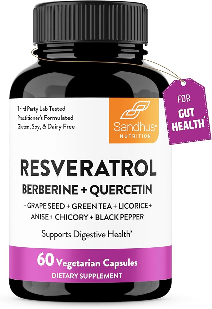 Sandhu's Resveratrol &amp Quercetin Capsules | Supports Immune Digestive &amp Gut Health