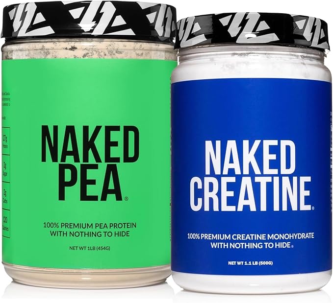 NAKED Pea Protein Isolate (15 Servings) Pure Micronized Creatine Monohydrate 500g (100 Servings) – Plant-Based Vegan Bulk Non-GMO Gluten Free Soy Free Unflavored