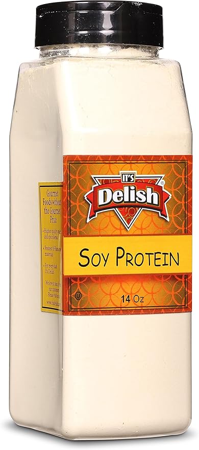 It's Delish Soy Protein Powder 14 OZ Large Jar | Plant-Based Bulk Protein Powder Unflavored for Drinks Shakes Meal Replacement | No Sugar Added Vegan Gluten &amp Milk Free Keto Kosher