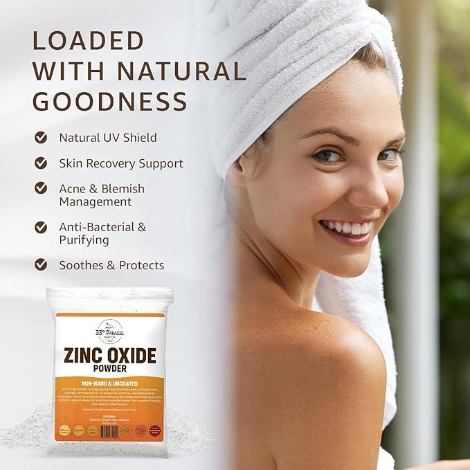 Zinc Oxide Powder USP Grade (2 LBS / 32 OZ) Zinc Dust | Non-Nano &amp Uncoated | Natural UV Protection Soothes Irritation Anti-Bacterial Mineral for Sunscreen Creams Balms &amp DIY Skincare | 2