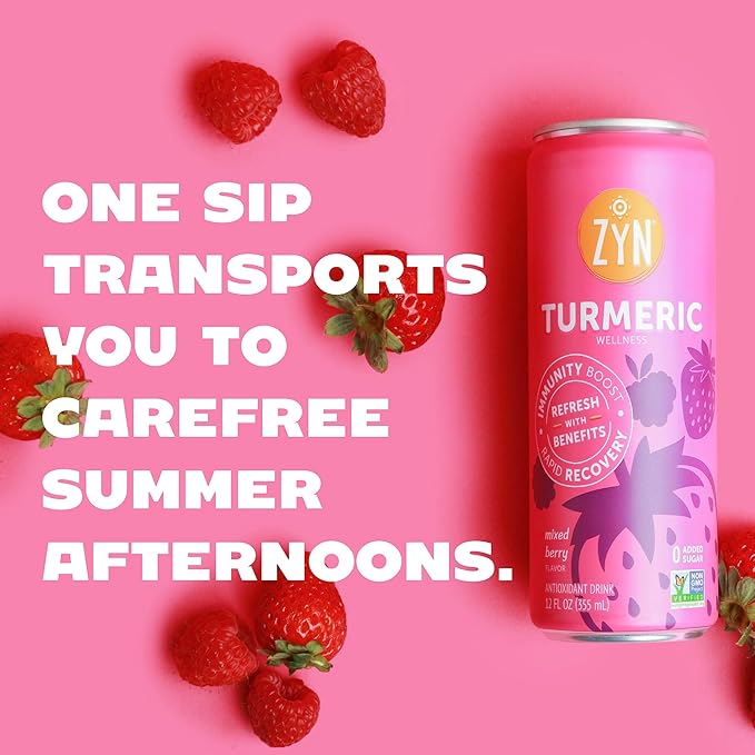 ZYN Turmeric Wellness Drink Flavored Turmeric Drink Turmeric Curcumin with Black Pepper Low Calorie Healthy Energy Drink Clean Vegan Soda Alternative for Vitality Variety Pack of 24