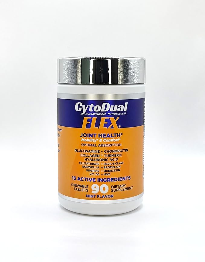 CytoDual Flex – Glucosamine Chondroitin MSM H. Acid Collagen – Joint Support for Back Knees &amp Hands – Mobility Cartilage Antioxidant Multi-Action – Fast-Acting Chewables – 90 Days