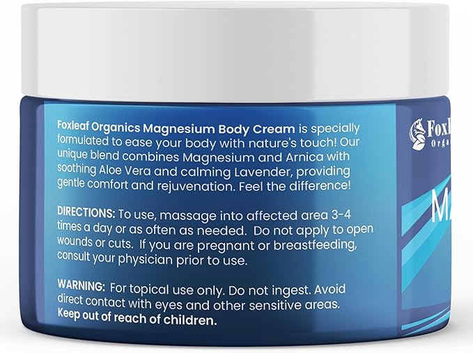Magnesium Cream for Sleep Leg Cramps &amp Muscle Soreness Highly Concentrated &amp Deep Penetrating Topical Magnesium Chloride - Arnica Shea Butter &amp Lavender Oil Made in USA 4oz