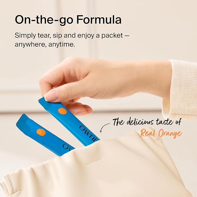 Ownist Triple Collagen Liquid Packets On-The-Go - Peptides with Hydrolyzed Marine Collagen Elastin Hyaluronic Acid and Vitamin for Healthy Skin - Orange Flavor - 14 Individual Stick Packs