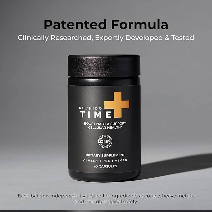 Nuchido Time+ NAD Supplement for Men &amp Women - Advanced Formula for Healthy Aging Energy Focus Cellular Health &amp Longevity - Nicotinamide Alpha Lipoic Acid Quercetin - 90 Capsules