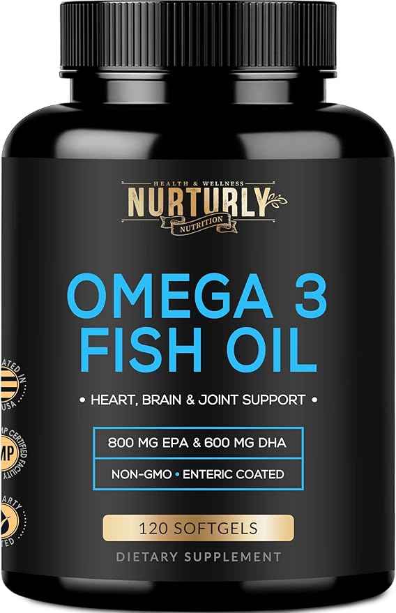 Omega 3 Fish Oil 2000mg 800mg EPA and 600mg DHA - Enteric Coated and Burpless - Supports Brain and Heart - Burpless Non-GMO 3rd Party Lab Tested and NSF Certified - 120 Softgels