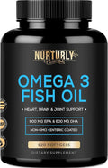 Omega 3 Fish Oil 2000mg 800mg EPA and 600mg DHA - Enteric Coated and Burpless - Supports Brain and Heart - Burpless Non-GMO 3rd Party Lab Tested and NSF Certified - 120 Softgels