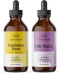 HERBAMAMA Herbal Liquid Drops Kit - Bundle of Dandelion Root &amp Milk Thistle Drops 4 fl oz - Vegan Non-GMO Sugar &amp Alcohol-Free - 2 Pack