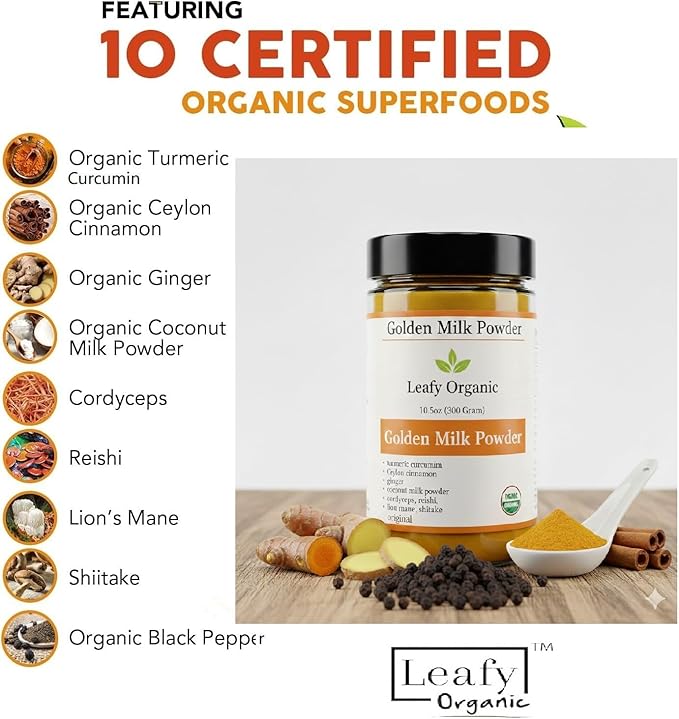 Golden Milk Supplement Powder -Turmeric Curcumin Ceylon CinnamonGingerCoconut Milk Powder with Mushroom Powder Blend &amp Black Pepper - 10.5 Oz (75-Day Supply)