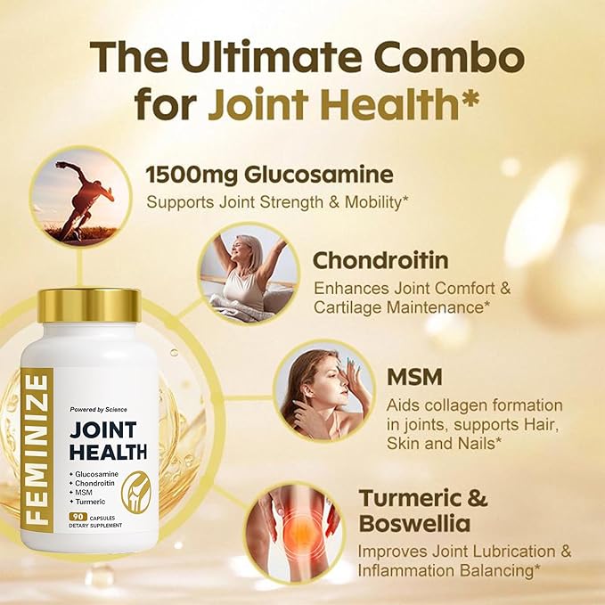 ALLURAJoint Support Supplement for Women and Men – with Glucosamine Chondroitin MSM &amp Turmeric – Promotes Healthy Joint Function &amp Mobility - 90 Capsules (1pcs)