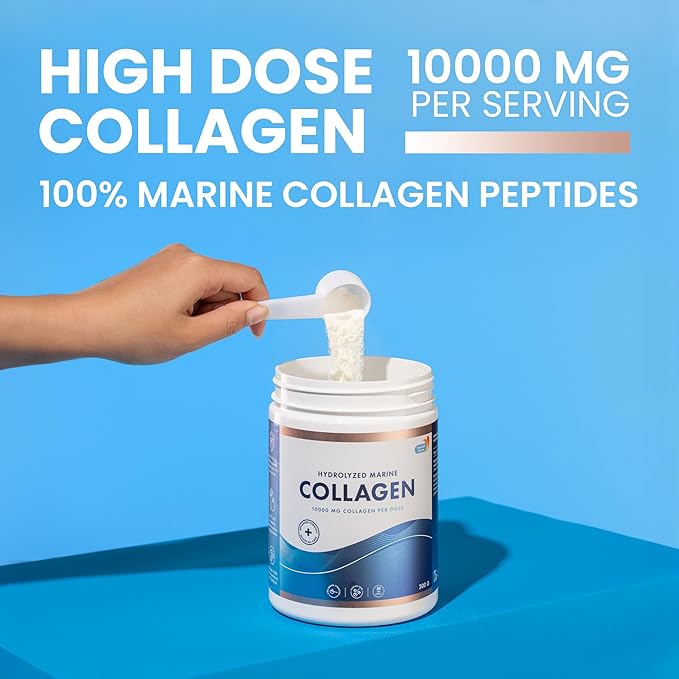 Swedish Nutra - 100% Marine Collagen Powder 300g &amp 10000 mg Hydrolyzed Marine Collagen Liquid Supplement | Hyaluronic Acid Biotin and Vitamin C to Support Healthy Hair Skin Nails and Joints