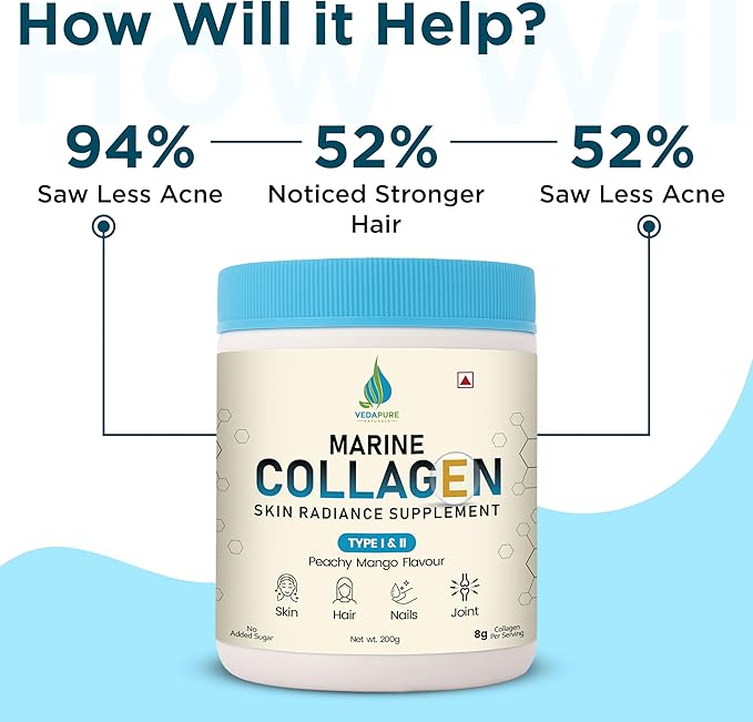 Vedapure Marine Collagen Peptides Powder 7.05 oz| Type I Colageno Marino + Vital Protein | Fish Source | Unflavored | Supports Hair Skin &amp Joint Health | Pescatarian Non-GMO